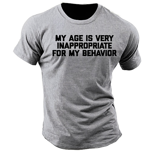 Herren T-Shirt mit Lustigem 'Mein Alter ist sehr unangemessen für mein Verhalten' Grafikdruck Kurzarm Humorvoller Lebensstil Oberteil Image