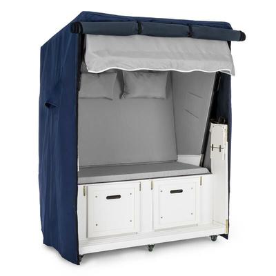 Feldt Hiddensee Strandkorb Set Grau 2-Sitzer 118cm Schutzhaube Bodenrollen - Blum Image