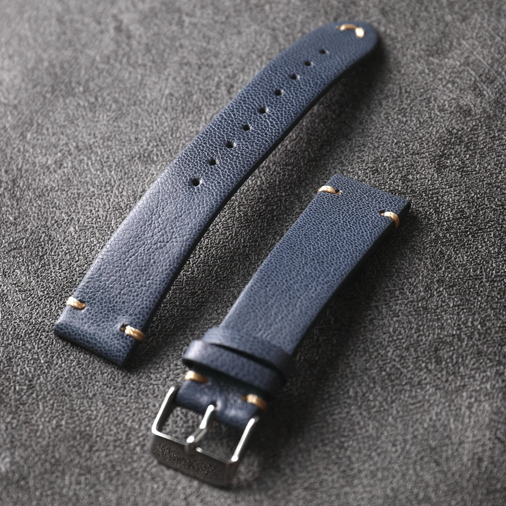 Französisches Ziegenleder armband, hand gefertigtes blaues Leder 20mm, weicher Stil, feines Leder armband im Vintage-Stil, geeignet für antike Uhren