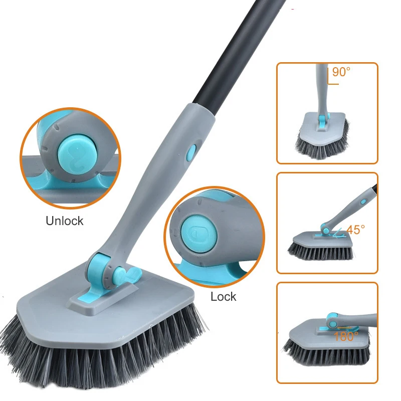 Badezimmer-Reinigungsbürste, multifunktional, abnehmbarer langer Griff, selbstklebend, zum Reinigen von Badezimmerfenstern, Küchenfliesen