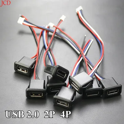 5/10PCS 2 Pin 4 Pin USB 2.0 Female Power Jack 2P 4P USB 2.0 Charging Port Connector Data Interface with Cable USB Charger Socket