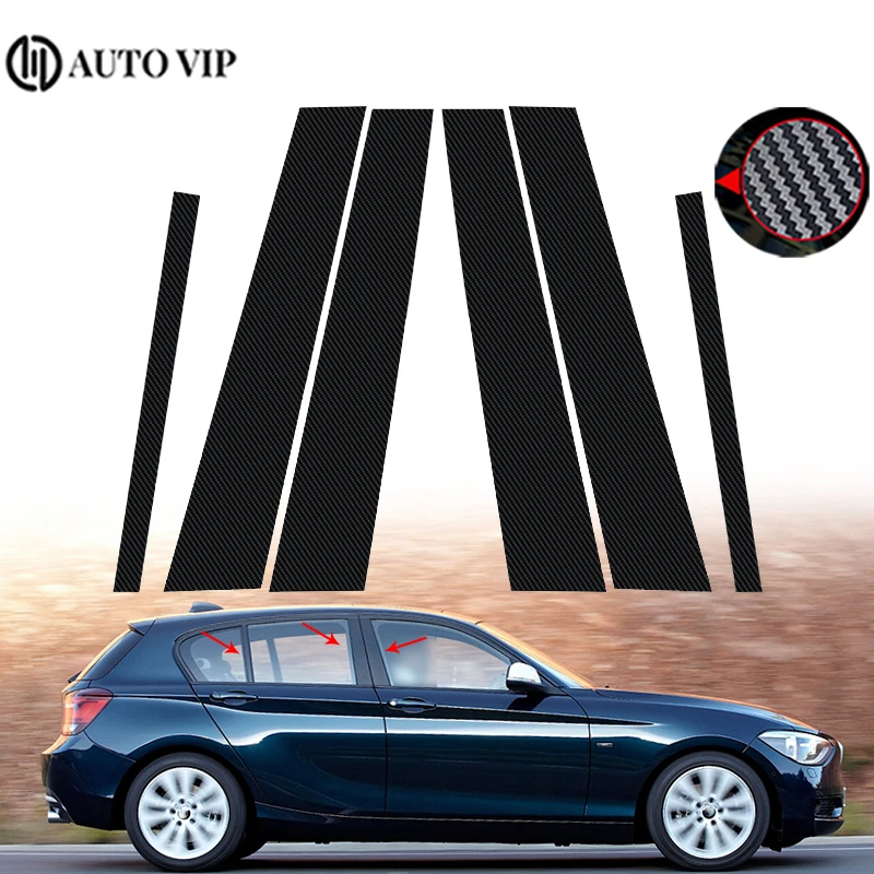 6Pcs Car Window Pillar Posts Door Trims Sticker Black Decal Cover for BMW 1-Series F20 carbon fibre 2012-2019 Car accessories