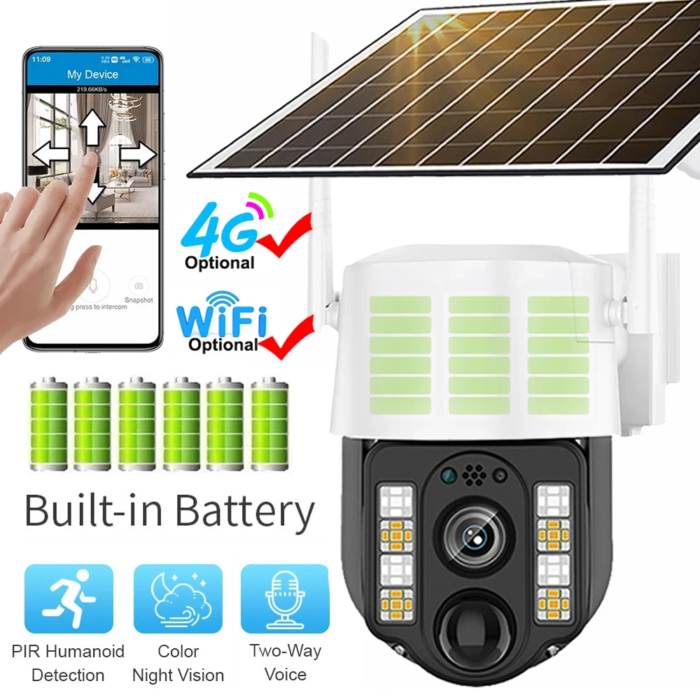 4g/wifi Solar kamera im Freien wasserdicht IP Camara Pir menschliche Erkennung CCTV-Sicherheits schutz in Batterie mit Solar panel gebaut Image