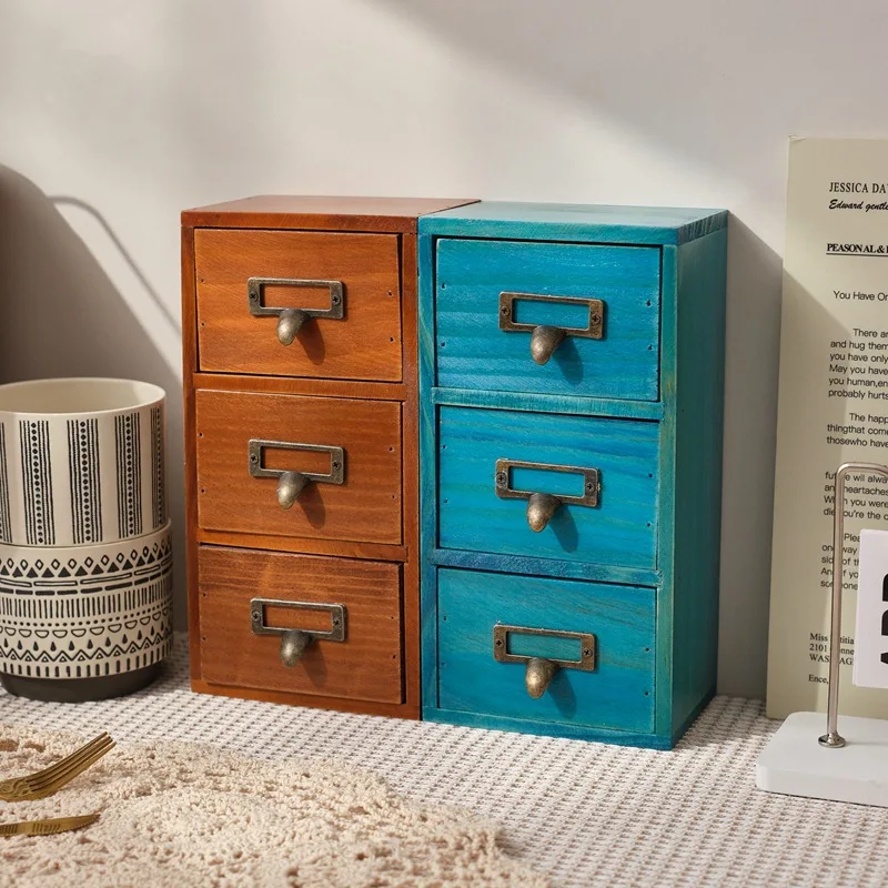 Vintage rechteckige mehrschichtige Holzschublade Aufbewahrungsbox Desktop Schmuckband Schmuck Finishing Schrank Kommode