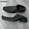 Retro-Derby-Lederschuhe mit klobigem Absatz für Herren, neuer britischer Stil, Boot, tiefer Mund, quadratische Zehen-Loafer, einzelne Freizeitschuhe, Größe 37–45