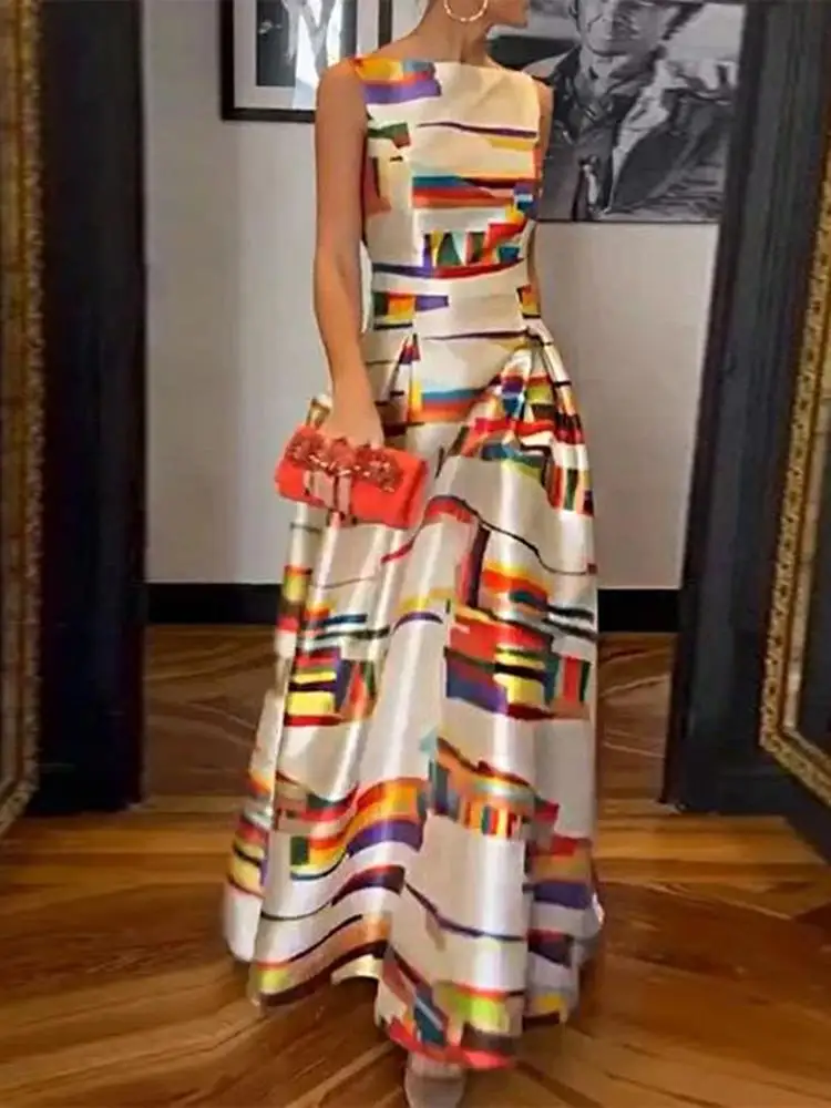 Plus Größe 5XL VONDA Sommer Lange Maxi Kleid Frauen Böhmischen Gedruckt Sexy Ärmellose Elegante Party Sommerkleid Casual Plissee Vestidos