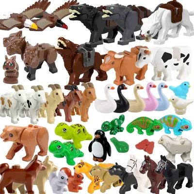 Tier Bausteine Modell Bär Leopard Hund Pferd Kuh Schafe Schildkröten Bauernhof Zoo Zubehör Mini Image
