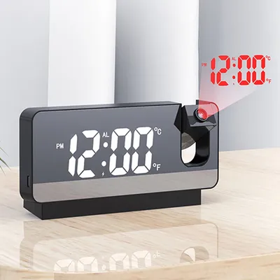 LED digitaler Wecker 180 ° Arm Projektion Wecker USB-Aufladung Wecken FM Radio Zeit projektor für Studenten Büro angestellte