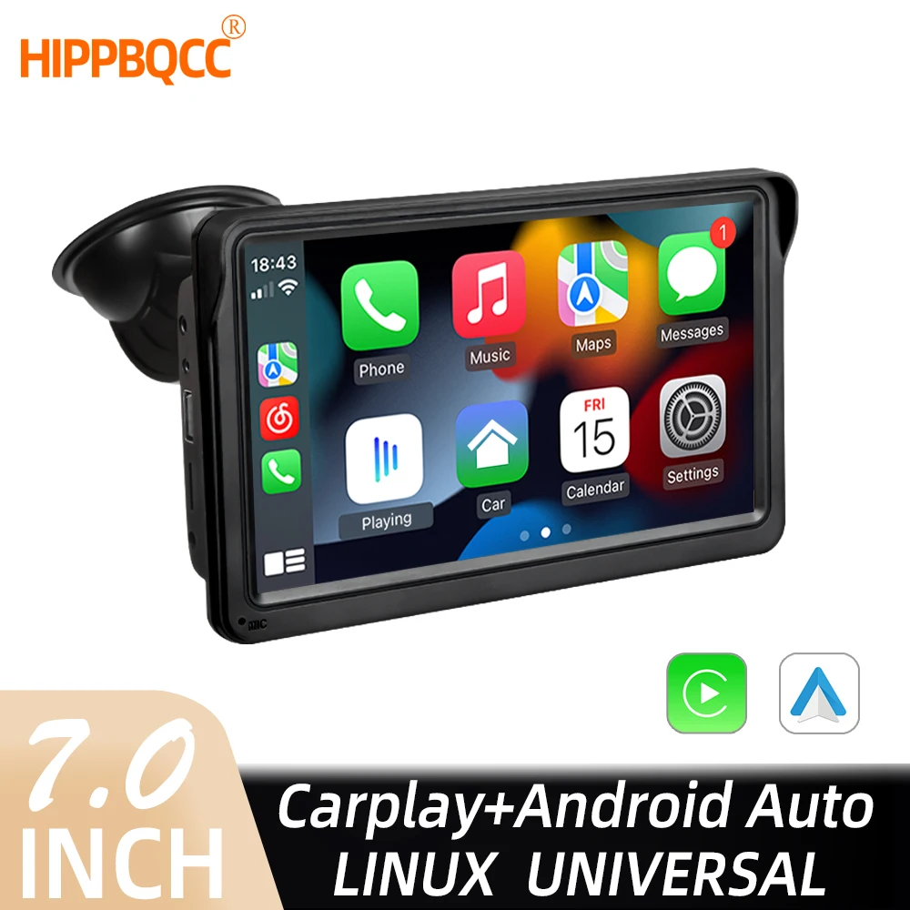 HIPPBQCC Autoradio Drahtloser CarPlay Android Auto Multimedia Video Player 7" Tragbarer Touchscreen mit USB AUX für Rückfahrkamera Image