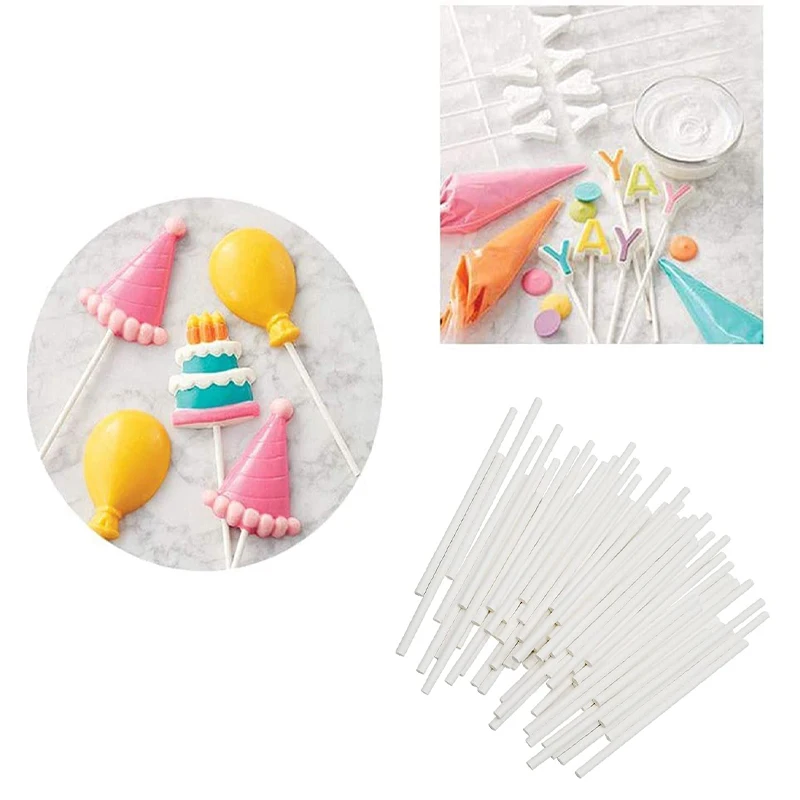 100 Stück Kunststoff Lutscher Stick sicher weißen Kuchen Sauger Sticks für Schokoladen zucker Süßigkeiten Lolly pop DIY Form Back geschirr Werkzeug Großhandel Image