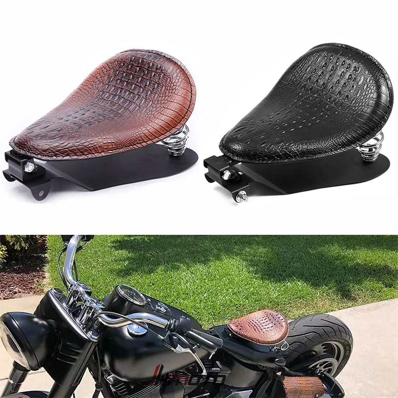 Motorrad Retro Leder Solo Sitz Krokodil Leder Stil Kissen Feder Sitz Für Harley Davidson Iron 883 Sportster Softail Image