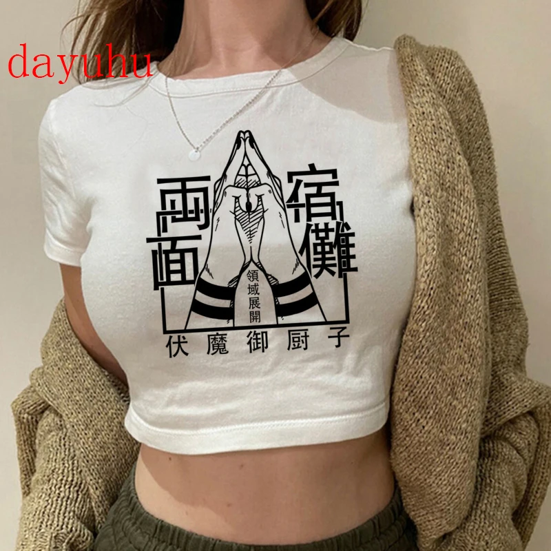 1920er Jahre Hip Hop Crop Top T-Shirt Manga japanischen Anime Jujutsu Kaisen T-Shirt Gojo Satoru Tops Yuji Itadori verkürzte T-Shirts T-Shirt