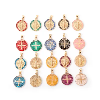 50 pcs Religious Set of multicolor Saint Benedict Medals Catholic Gold Plated SB Medal Coin San