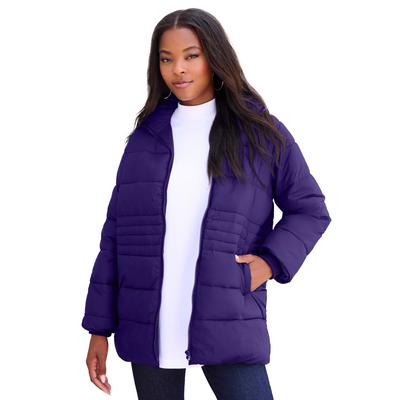 Plus Size Women's Quilted Lightweight Puffer Jacket by Roaman's in Midnight Violet (Size 1X)