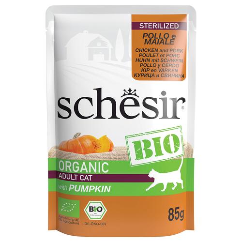 8x85g Schesir Bio Pouch Sterilized Bio-Huhn und Bio-Schwein Katzenfutter nass