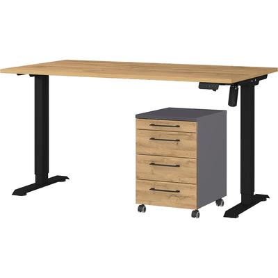 Büromöbel-Set GERMANIA "Profi 3.0", schwarz (grandson, eiche, nachbildung, schwarz), Höhenverstellbar-Rollcontainermit Schubladendämpfung-Umweltfreundlich, ohne Styropor verpackt Schreibtisch 140cm breit, Metall, Spanplatte, Arbeitsmöbel-Sets,... Image