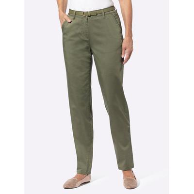 Chinohose INSPIRATIONEN, Damen, Gr. 50, Normalgrößen, grün (khaki), 98% Baumwolle, 2% Elasthan, unifarben, lang, Hosen Image