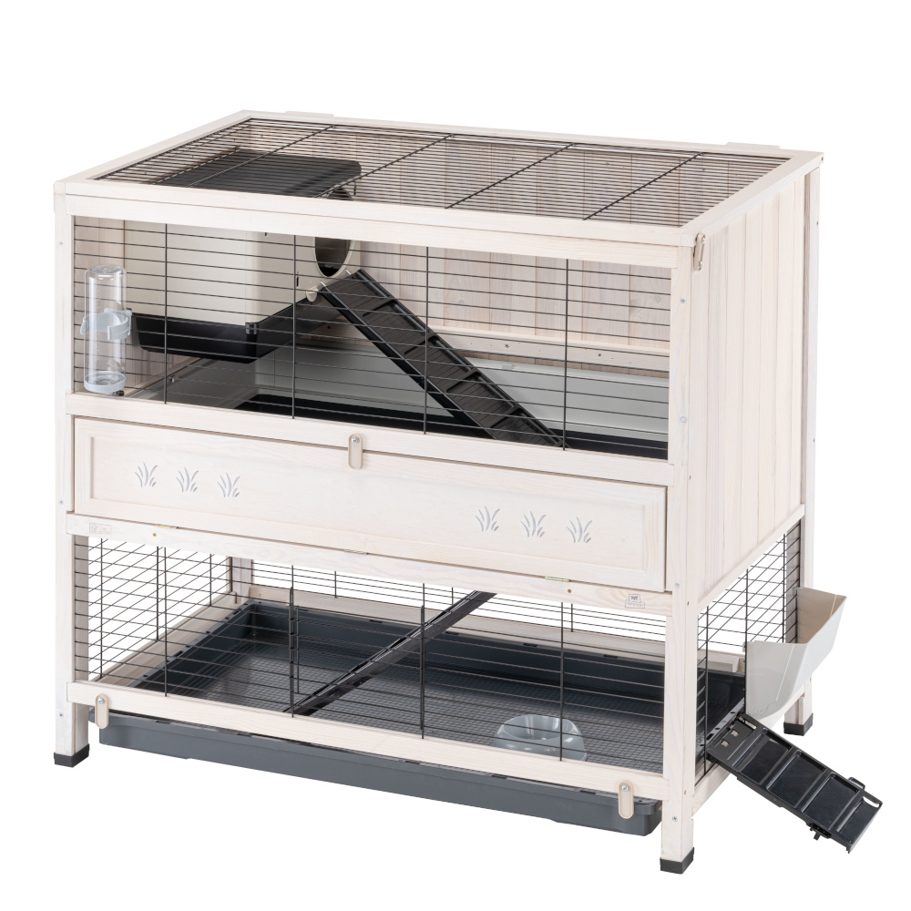 Cage en bois Ferplast Cottage Indoor Home pour lapin et cochon d'Inde - blanc : L 107,5 x l 67,5 x H 102 cm