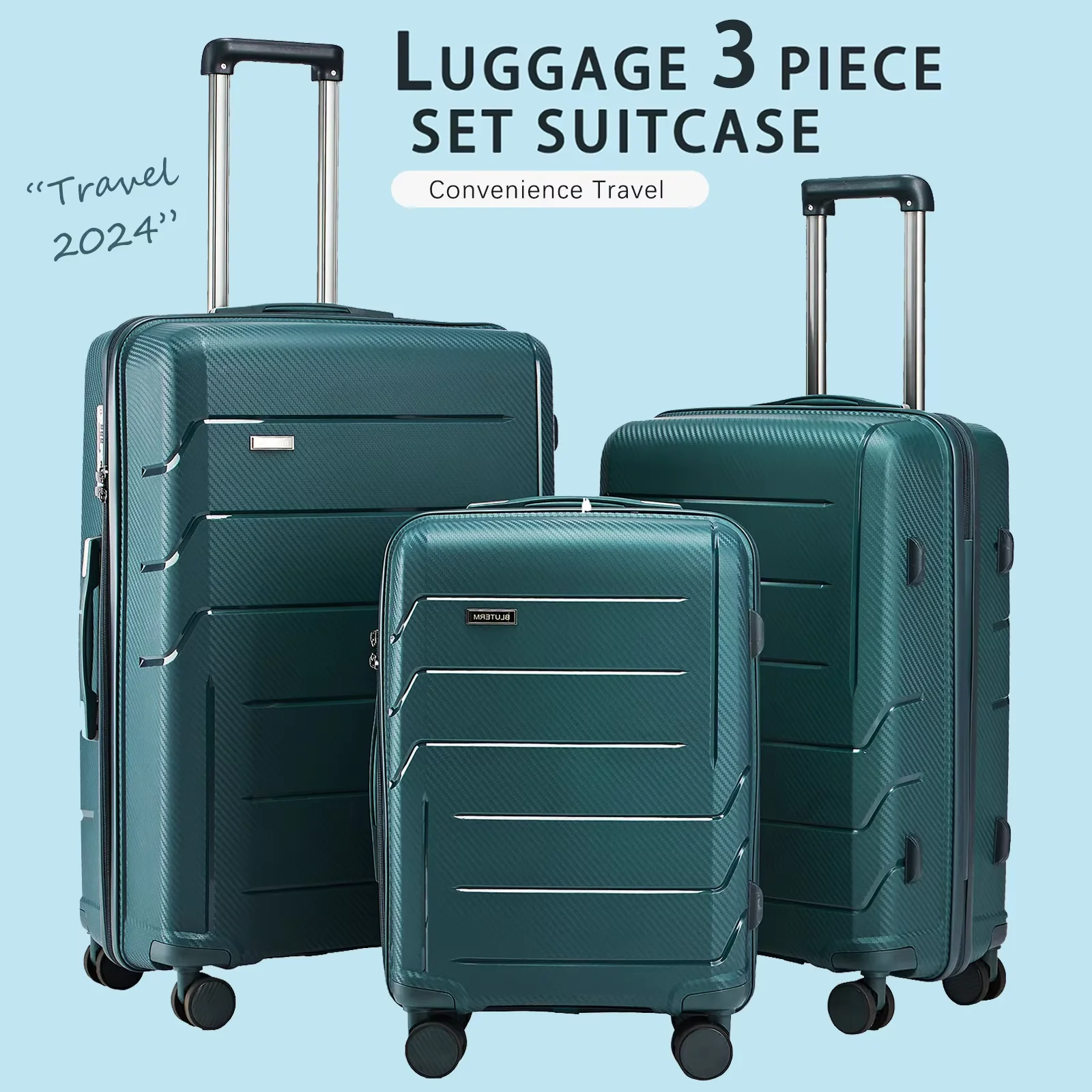 Set di valigie da viaggio da 3 pezzi con ruote girevoli e lucchetto TSA, valigia trolley per bagagli a mano, set di valigie da viaggio medie grandi da 23 kg