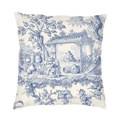 Vintage Klassische Französisch Toile De Jouy Navy Blau Wurf Kissen Abdeckung Schlafzimmer Dekoration Image