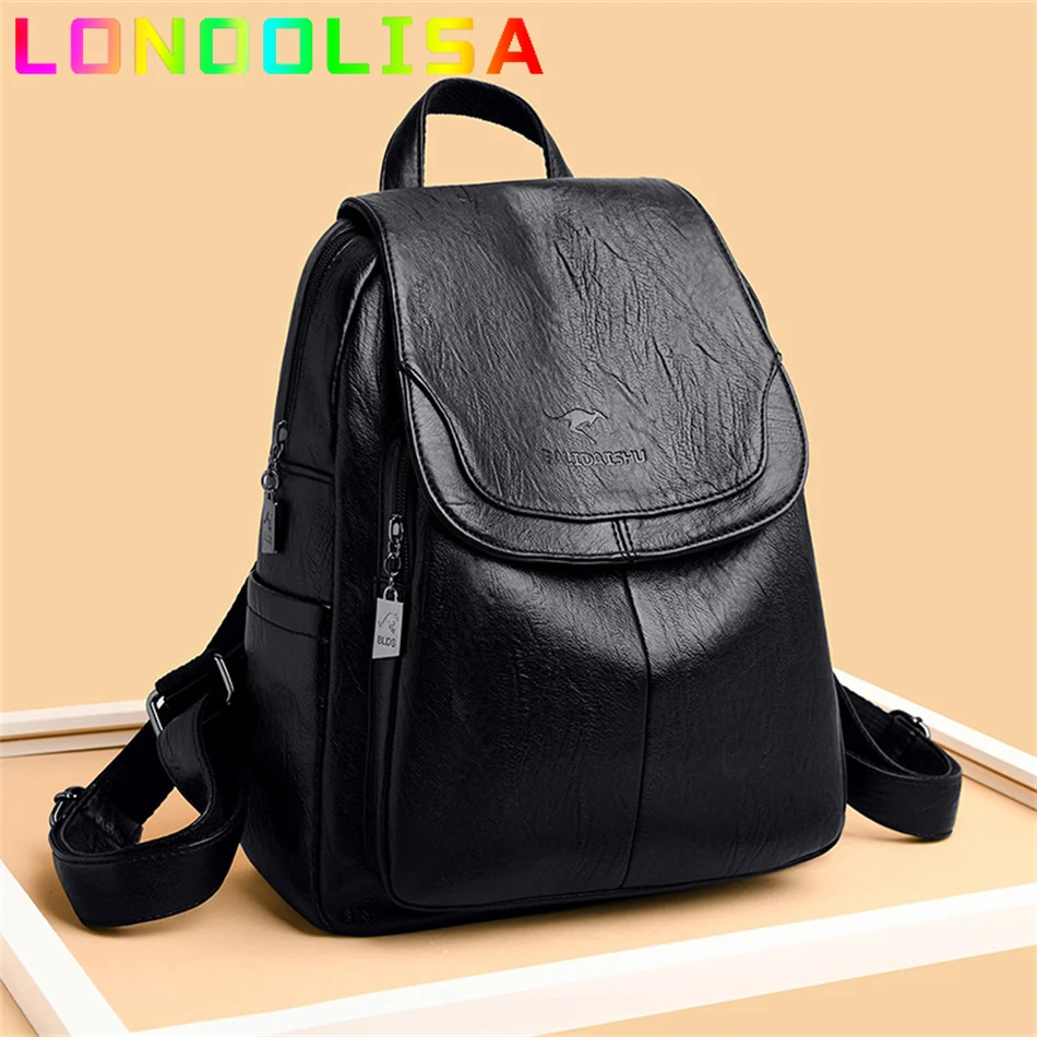 Frauen Qualität Leder Rucksäcke für Mädchen Sac A Dos Casual Daypack Schwarz Vintage Weibliche Bagpack Schule Taschen Mochilas Rucksack