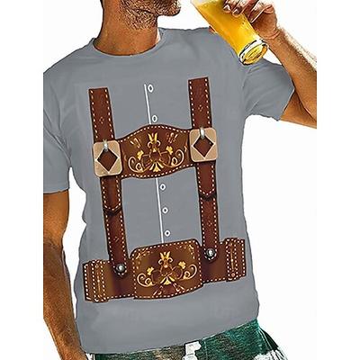 Oktoberfestbier Bayerisch T-Shirt-Ärmel Lederhosen 3D Für Herren Erwachsene Karneval Oktoberfestbier Heißprägen Party Casual Image