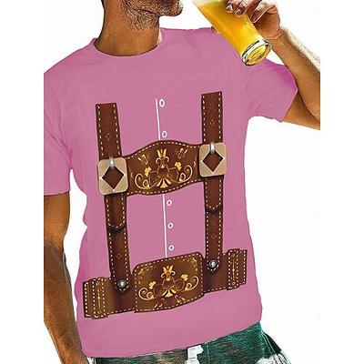 Oktoberfestbier Bayerisch T-Shirt-Ärmel Lederhosen 3D Für Herren Erwachsene Karneval Oktoberfestbier Heißprägen Party Casual Image