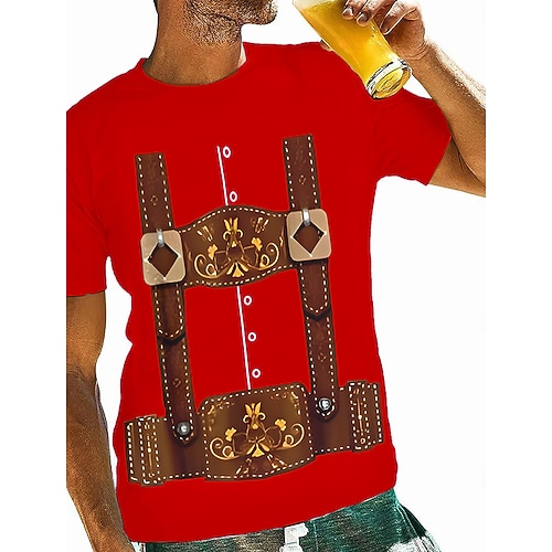 T-Shirt Lederhosen 3D Lässig Streetstyle T-Shirt Ärmel für Herren Erwachsene Heißprägen für Karneval Oktoberfestbier Party Alltagstauglich Image