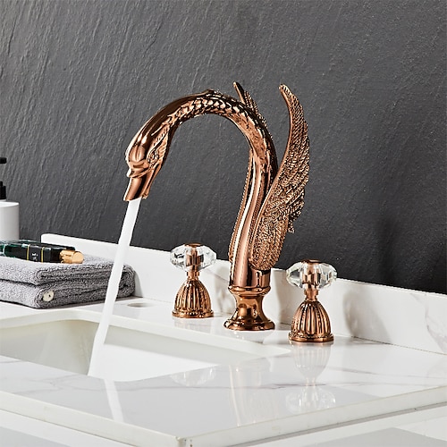 weit verbreitete waschtischmischbatterie, 2 griff 3 löcher waschtischarmaturen schwan edle luxus goldene und ölgeriebene bronze badarmaturen Image