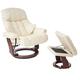 Robas Lund MCA Relaxsessel Calgary XXL, TV-Sessel Hocker, Echtleder 180kg belastbar ~ creme, Walnuss-Optik