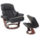 Robas Lund MCA Relaxsessel Calgary XXL, TV-Sessel Hocker, Echtleder 180kg belastbar ~ schwarz, Walnuss-Optik