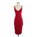 Fashion Nova Cocktail Dress - Midi V Neck Sleeveless: Red Solid Dresses - Women's Size Small