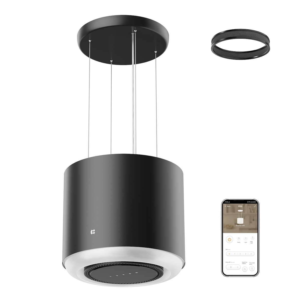 CIARRA A+ 550m³/h Inselhaube Freihängend Dunstabzugshaube WiFi App Touch 4 Stufen Booster Umluft VM4838B Image