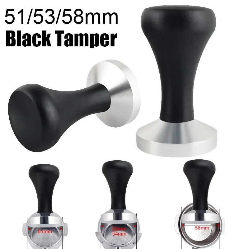 1PC 51/53/58mm Espresso Tamper mit Schwarz Holz Griff, Distributor Kaffee Tampers Für 51/54/58mm Siebträger Kaffee Werkzeuge Image