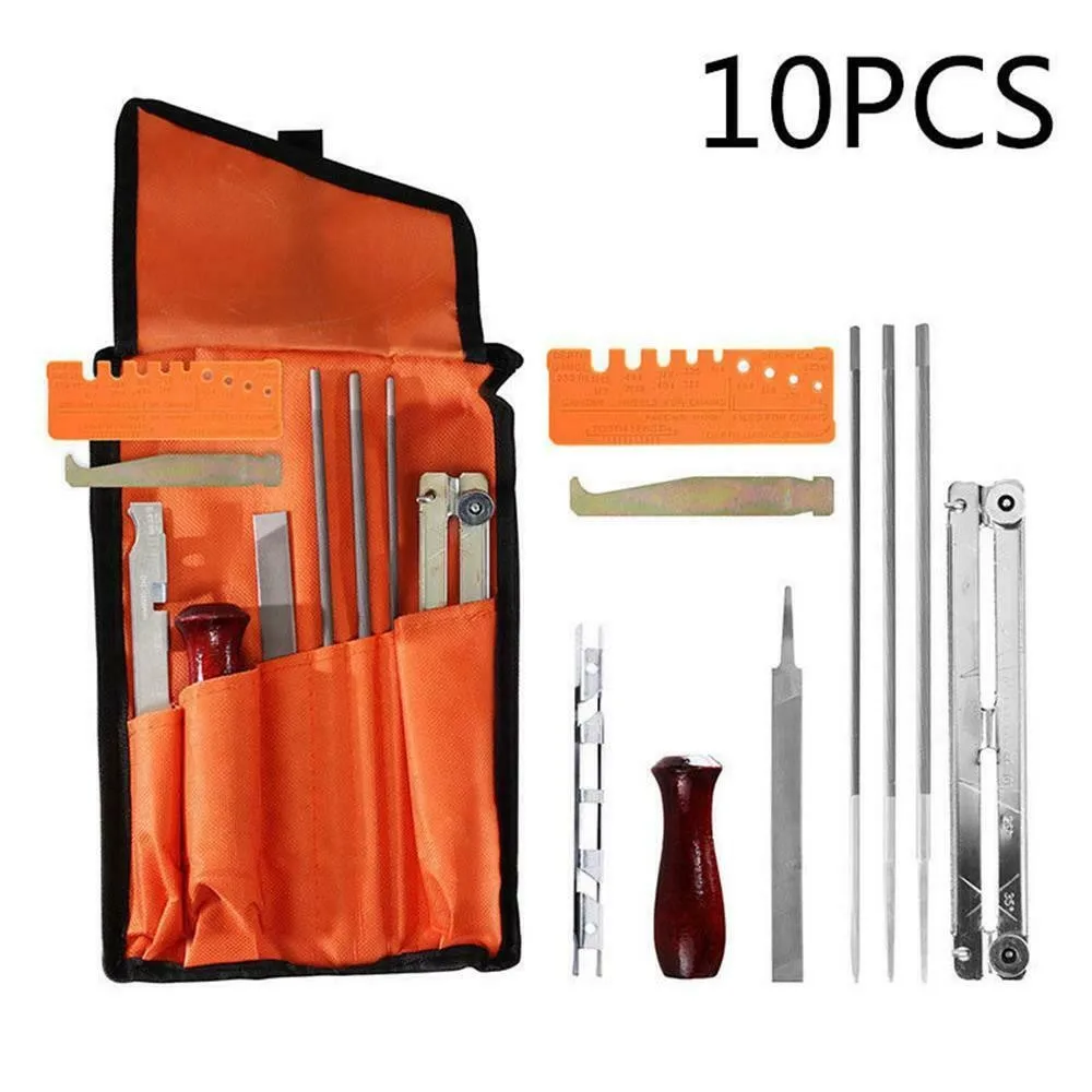 10 teile/satz Professionelle Kettensäge Kette Schleifen Kit Hartholz Griff + Runde/Flache Datei Guide Bar Datei Spitzer Werkzeuge Set Image