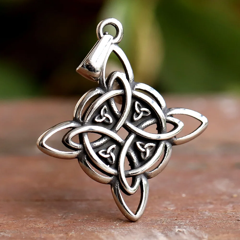 Vintage Edelstahl Wikinger Celtics Knoten Anhänger Halskette Herren Kette Nordic Odin Trinity Wikinger Halskette Amulett Schmuck Geschenk Image