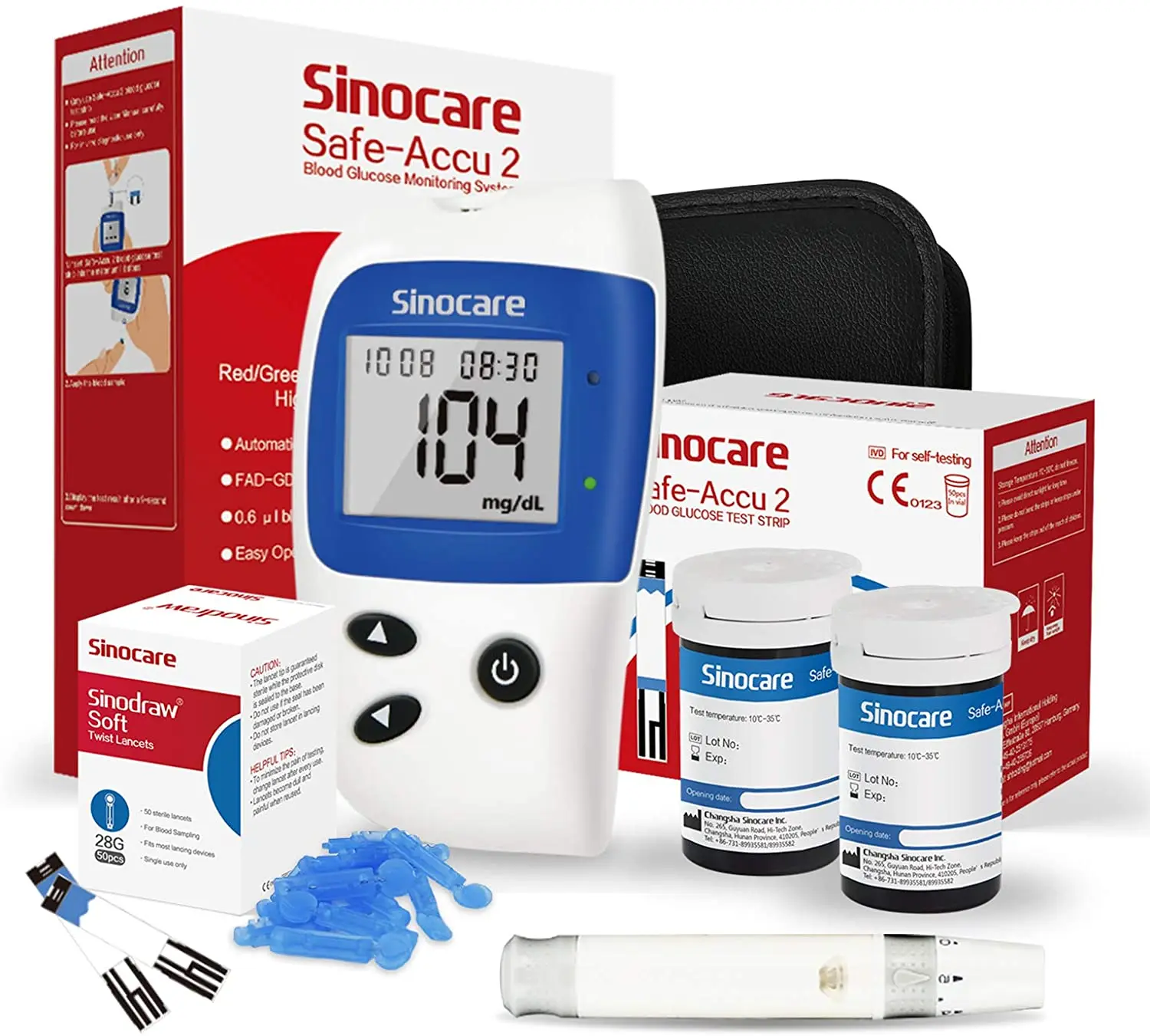 Sinocare Safe Accu2 Blutzuckermessgerät Glucometer GLM oder Teststreifen Lanzetten Blutzuckertest für Diabetes Diabetiker Image