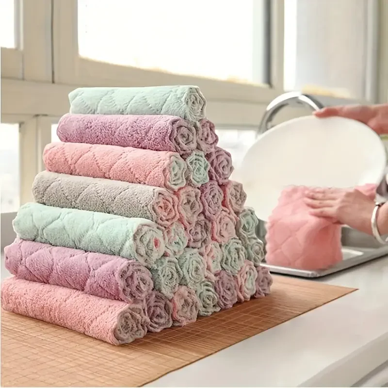 Chiffons à vaisselle en microfibre, serviettes de vaisselle polyvalentes pour la vaisselle, chiffons de nettoyage Double face, tampons à récurer, nettoyage 10 pièces