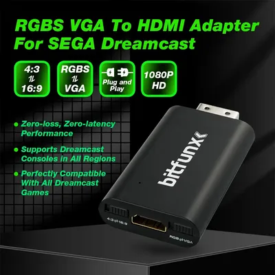 Bitfunx RGBS VGA To HDMI-Compatible Adapter DC to HDTV Converter For All SEGA Dreamcast Consoles