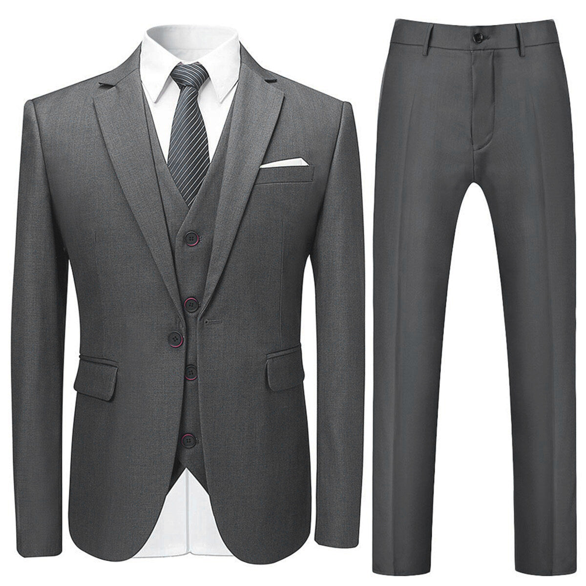 Eleganter, formeller Hochzeitsanzug, Slim Fit, 3-teilig, grau