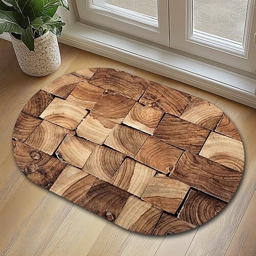 Fußmatte, Bodenmatte, rutschfester Baumring, 3D-Baumstamm-Druck, Holzscheit-Bereichsteppich, Badematte, wasserabsorbierend, für drinnen und draußen, Terrasse, Schlafzimmer, Küche, Büro Image