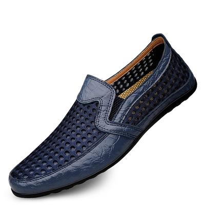 Men's Breathable Mesh and Leather Loafers - Casual Slip-On Driving Shoes for Summer