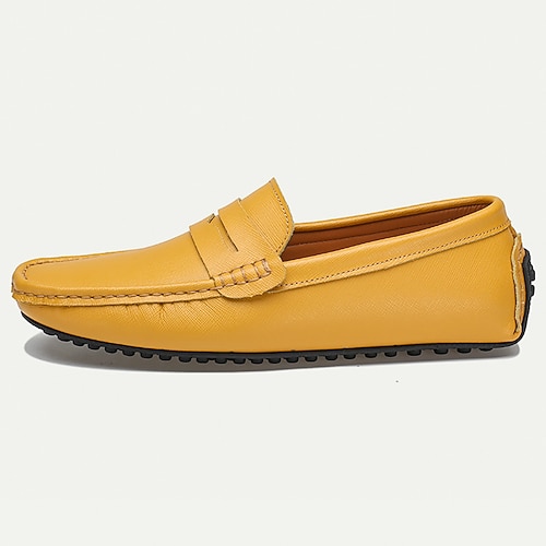 Herren Loafer Slip On Komfort-Müßiggänger Penny Loafers Leder Komfortabel Rutschfest Halbschuhe Silber Schwarz Weiß Image