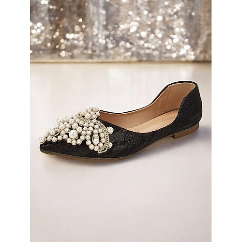 Damen Flache Schuhe Bling-Bling-Schuhe Glitzer Kristall Pailletten Juwelen Party Flacher Absatz Spitze Zehe Modisch Spitze Halbschuhe Schwarz Beige