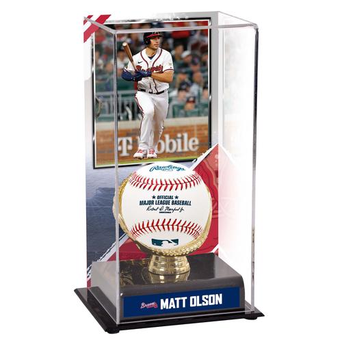 Vitrine mit goldenem Handschuh von Matt Olson aus den Atlanta Braves mit Bild