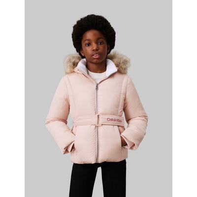 Outdoorjacke CALVIN KLEIN JEANS "Classic Belted Fur Jacket" Gr. 14 (164), orange (peach whip) Mädchen Jacken für Kinder bis 16 Jahre und mit Logoschriftzug