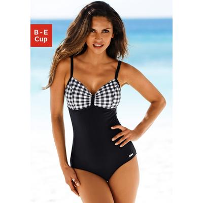 Badeanzug LASCANA, Damen, Gr. 42, Cup C, schwarz-weiß (schwarz, weiß), Polyamid, kariert, Badeanzüge, mit schwarz-weißen Kontrastdetails und Shaping-Effekt Image
