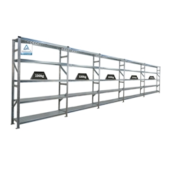 PROREGAL Fachbodenregal PROXIMO Stecksystem | Komplettregal | HxBxT 200x750x32cm | 5 Ebenen | Fachlast 130 kg | Beidseitig nutzbar | Verzinkt Image