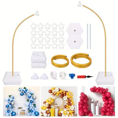 TEMU 8ft & 5ft Gold Balloon Stand Kit, Free Bending Balloon Arch Column, Half Arch Balloon Stand With Base For Wedding, Birthday, Baby Shower, Graduation, And More Image