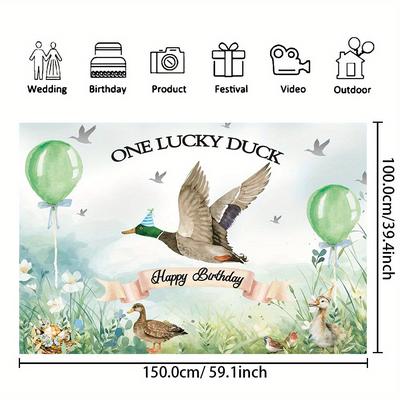 TEMU 1pc, Happy 1st Birthday Photography Backdrop, Vinyl Lucky Duckling Backdrop Baby Shower Birthday Party Decoration Cake Table Banner Photo Booth Prop, Party Supplies Decor, Birthday Supplies Decor